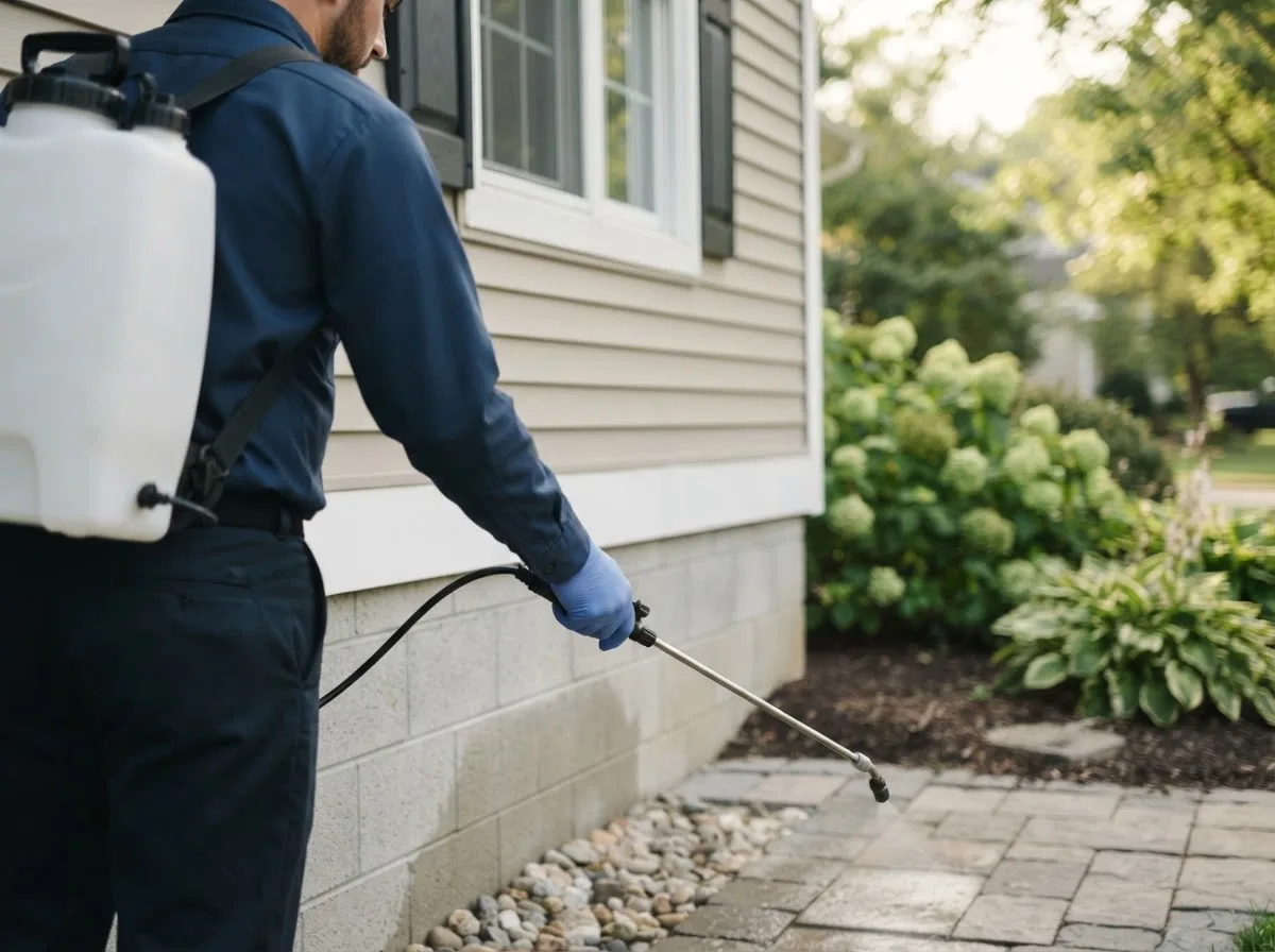 Pest control technician inspecting a home in Floydada, TX